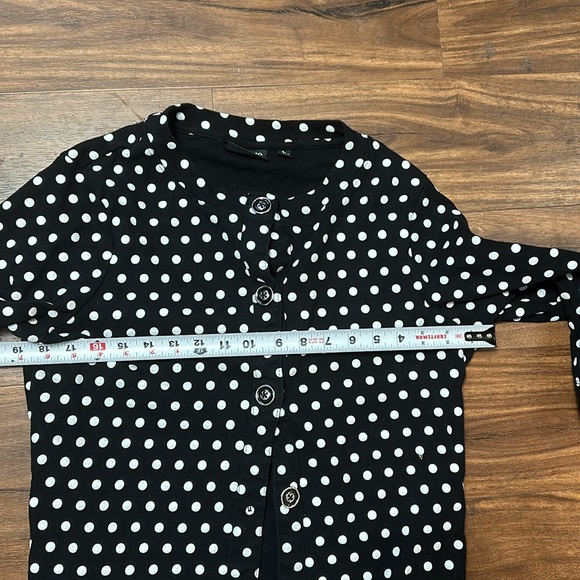 Black white polka dot sweater shirt jacket large onque casual 3/4 sleeves button - Picture 4 of 4